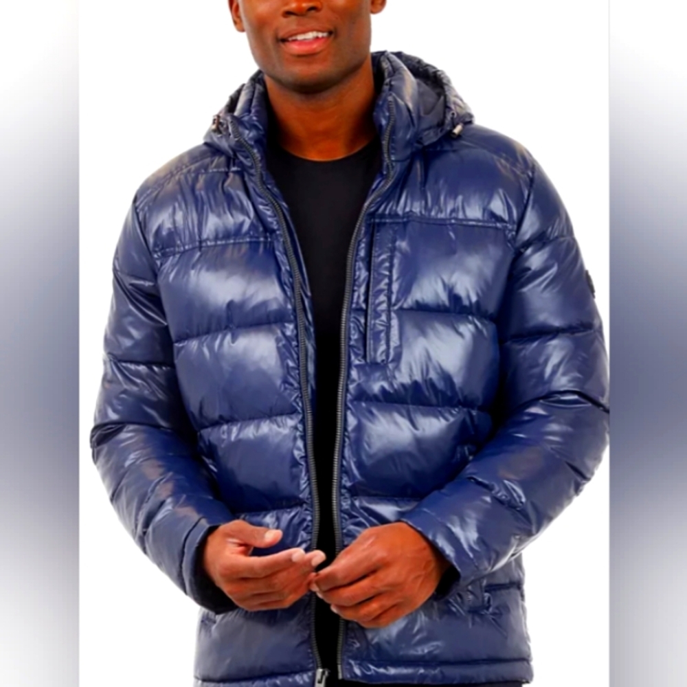Blue Quilted Puffer Jacket with Hood